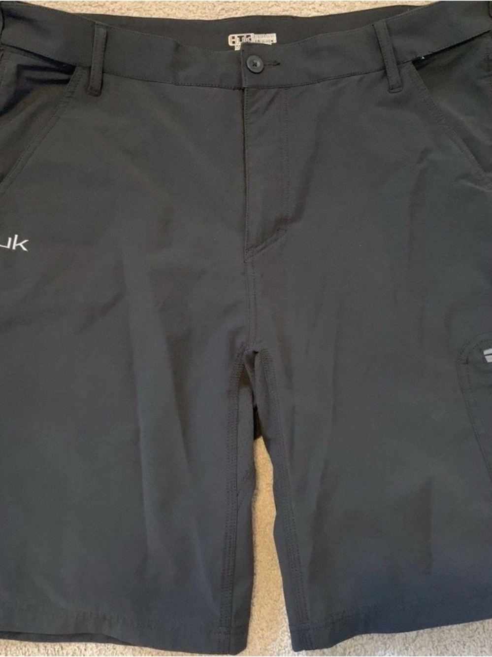 Huk Fishing Black Performance Shorts with White Logo Detail